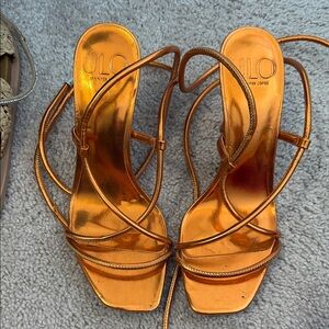 Jennifer Lopez Metallic Orange Strappy Heels